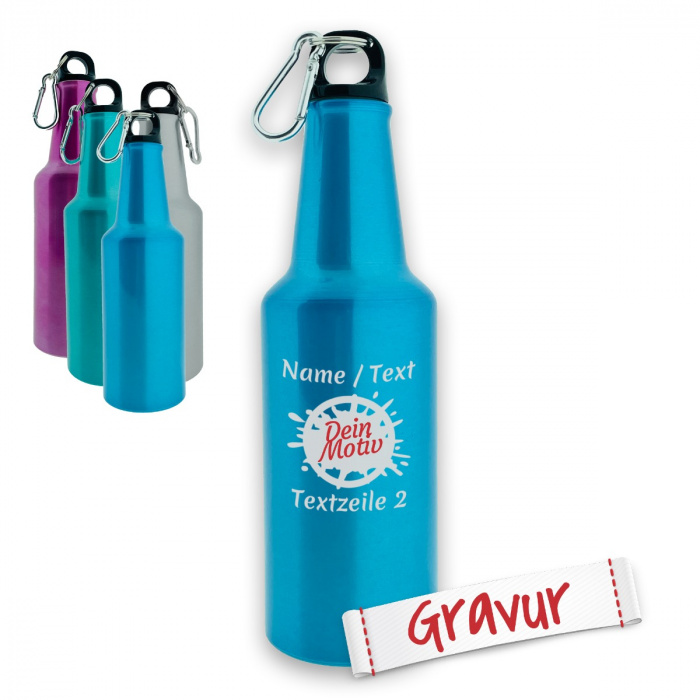 Personalisierte 600ml Trinkflasche für Fahrradfahrer & Sport, Aluminium Blau mit Gravur