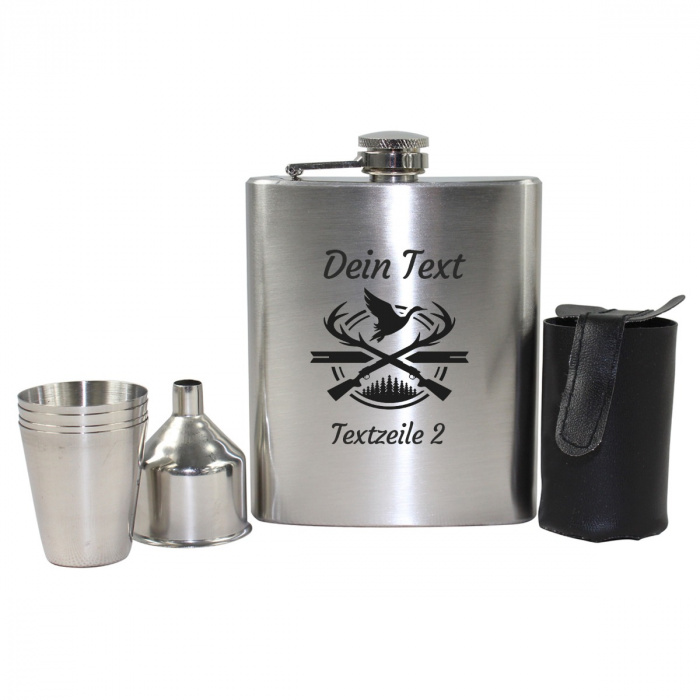 Jäger Flachmann-Set, Motiv Jagdmotiv mit Gravur