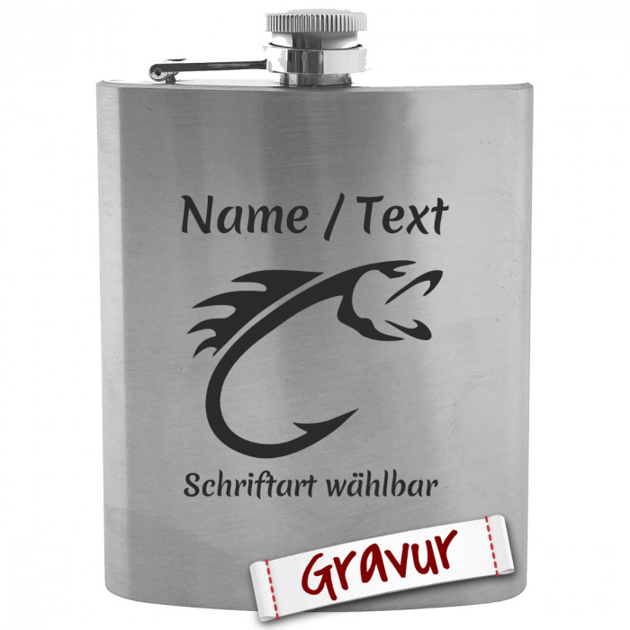 Individueller Flachmann mit Gravur, Motiv Angeln - Ideal als Geschenk zum Ruhestand, Weihnachten