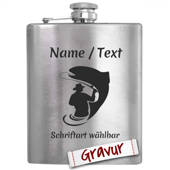 Flachmann mit Angler-Gravur, perfektes Geschenk für Vatertag