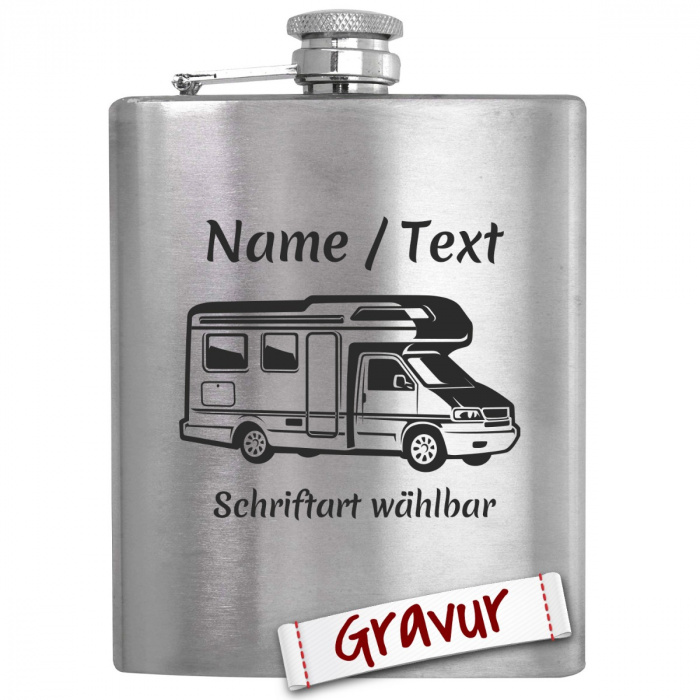 Camping Flachmann mit Gravur, Motiv Wohnmobil / Caravan #1