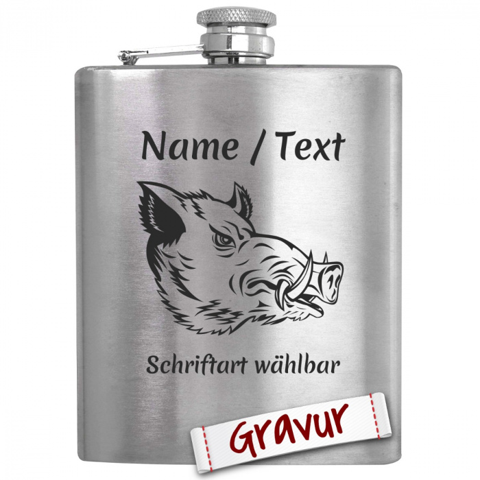Geburtstagsgeschenk für Männer, graviertes Jäger Flachmann mit Wildschwein Motiv mit Gravur