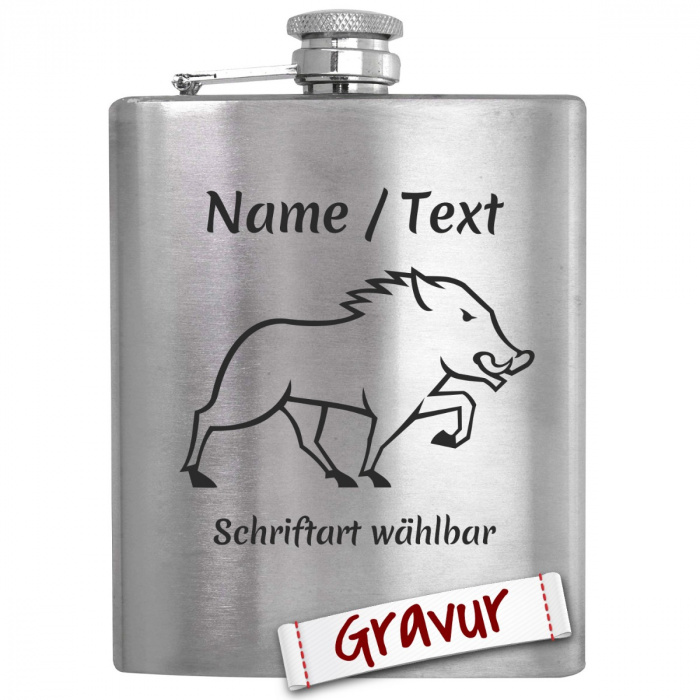 Jäger Flachmann mit Gravur, Motiv Wildschwein