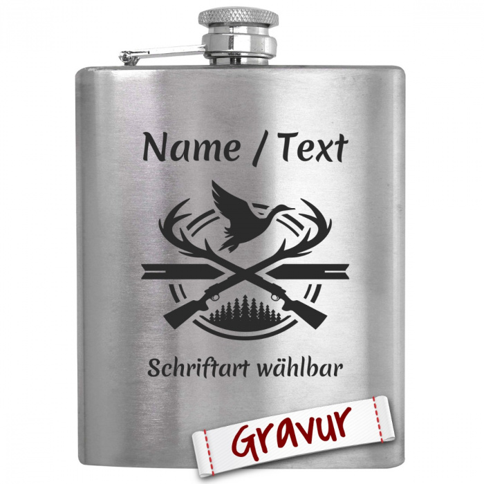 Geschenk für Jäger: Flachmann mit Gravur zum Geburtstag, Ruhestand, Ostern