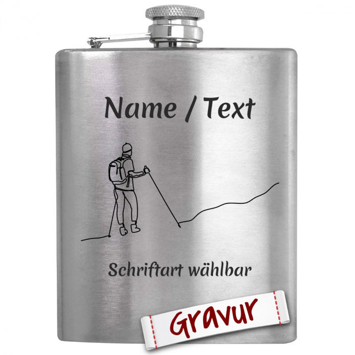 Geschenk für Wanderer - Edelstahl Flachmann graviert mit Wunschtext mit Gravur