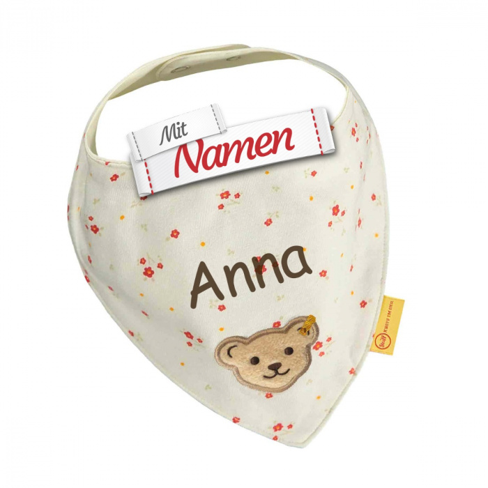 Geschenk für Babys: Steiff Dreieckstuch mit Namen Winter White, personalisiert, bestickt