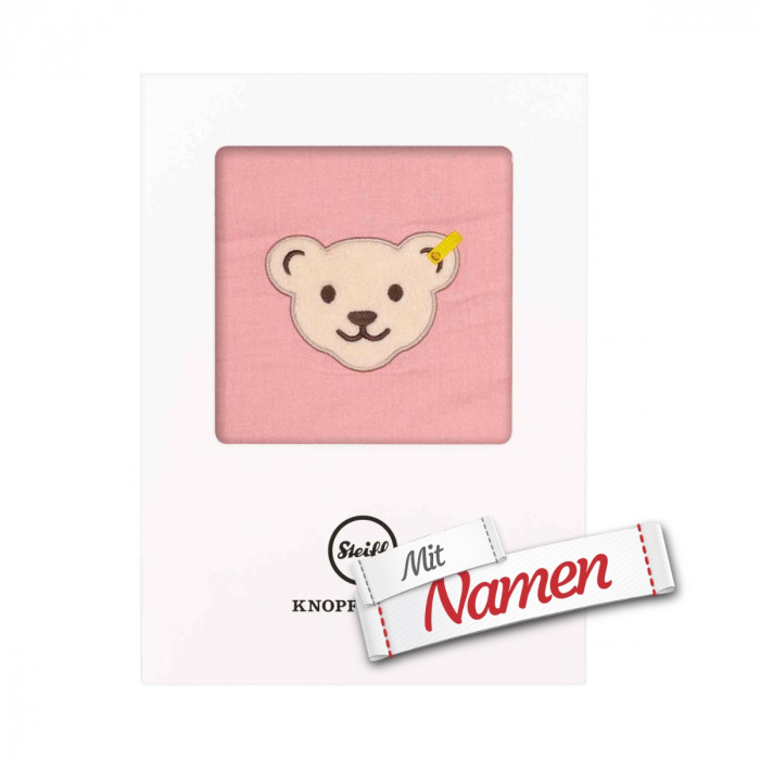 Baby Geschenk: Steiff Decke mit Namen, GOTS Bridal Rose, Kinderdecke bestickt