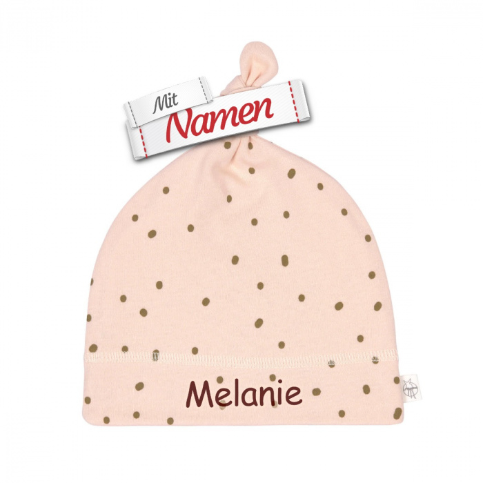 Lässig Babymütze / Zipfelmütze Dots powder pink, 62/68, bestickt