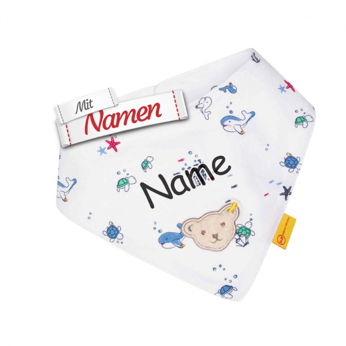 Baby Geschenk: Steiff Dreieckstuch mit Namen, Under The Surface, Maritim, bestickt