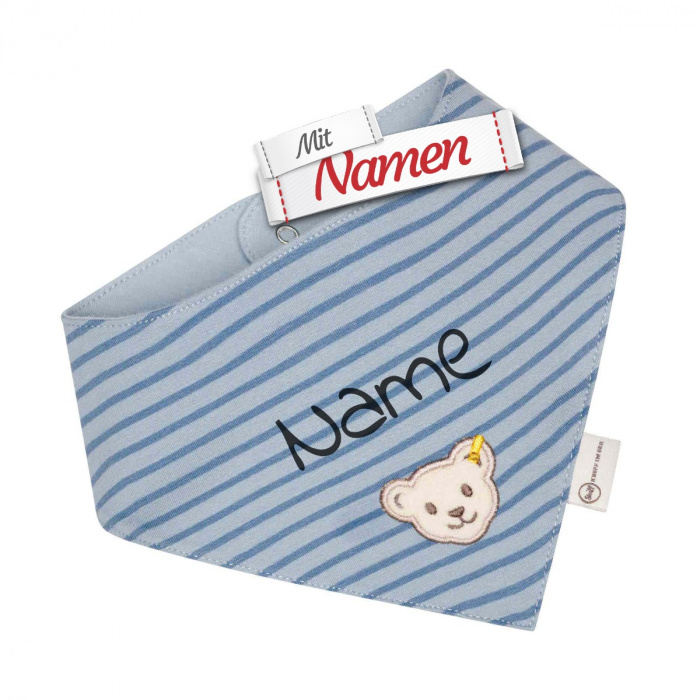 Steiff Baby Halstuch mit Namen, GOTS celestial blue personalisiert, Geschenk zur Geburt, bestickt