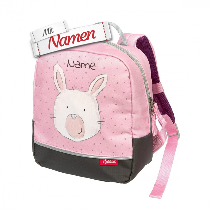 Sigikid Kinderrucksack Hase rosa mit Namen für Mädchen - Geschenk personalisiert für den Kita-Start, bestickt