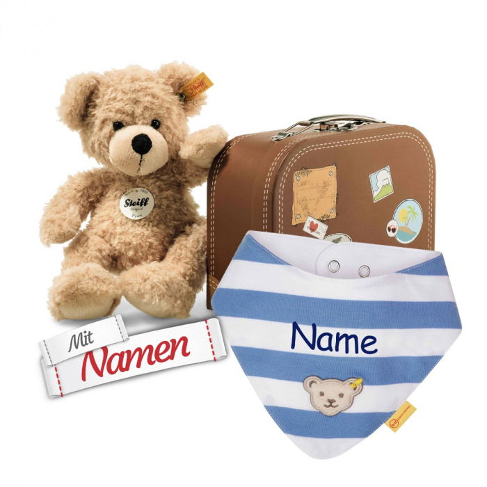 Steiff Fynn Teddybär mit besticktem Halstuch, Kuscheltier als Geschenk für Kinder