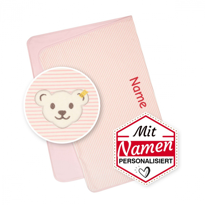 Steiff personalisierte Babydecke rosa - Geschenk für Mädchen zur Taufe und Geburt, bestickt