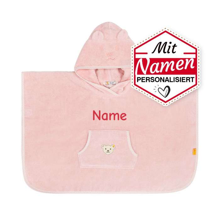 Steiff Badeponcho mit Namen bestickt für Mädchen in Rosa, Geschenk personalisiert zur Taufe, Weihnachten, Ostern