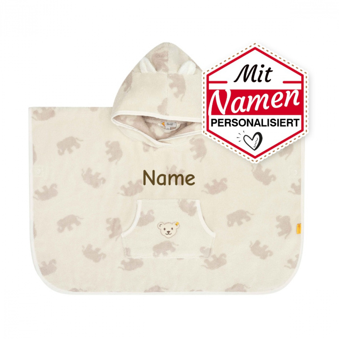 Steiff Poncho mit Namen personalisiert / bestickt, Baby Kinder Badetuch, Kapuzenbadetuch