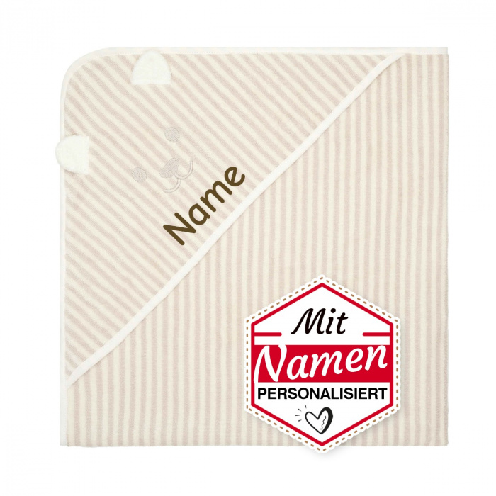 Steiff Kapuzenhandtuch mit Namen 100x100, individuelles Geschenk zur Geburt, Junge & Mädchen, bestickt