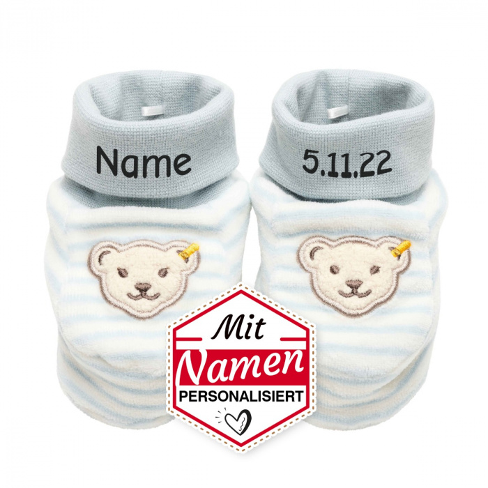 Steiff Babyschuhe GOTS Celestial Blue, 6-18M mit Namen personalisiert