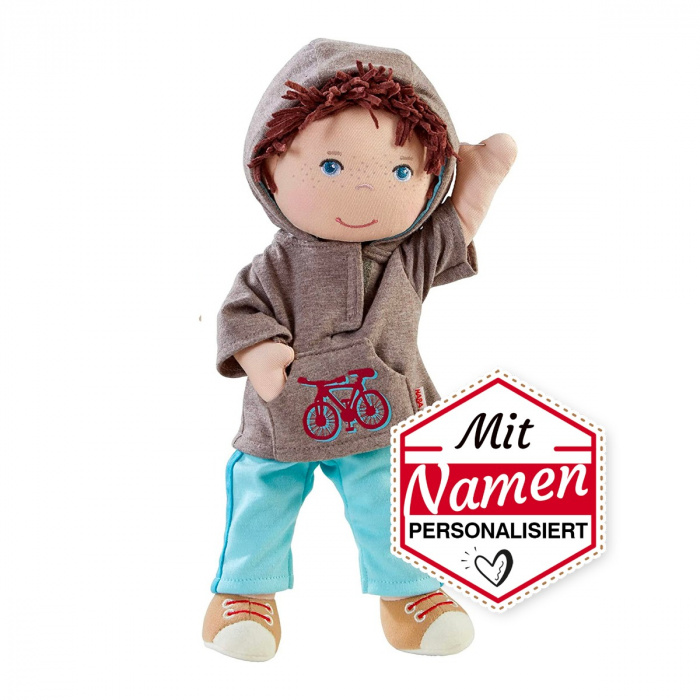 HABA Stoffpuppe Junge Lian, Geschenk für Jungs, Puppe personalisiert zur Geburt / Taufe, bestickt