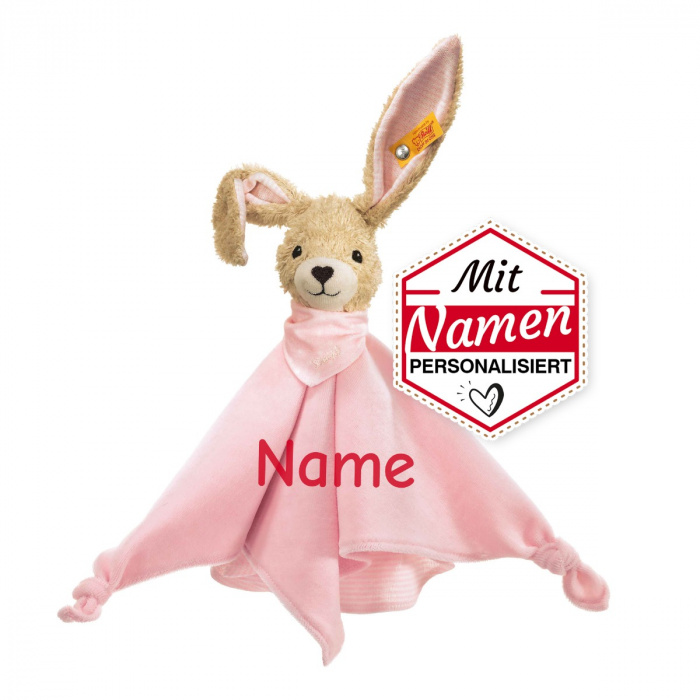 Steiff Bio Hoppel Hase Rosa Schmusetuch, mit Namen personalisiert, Mädchen Baby Geschenk zur Geburt, bestickt