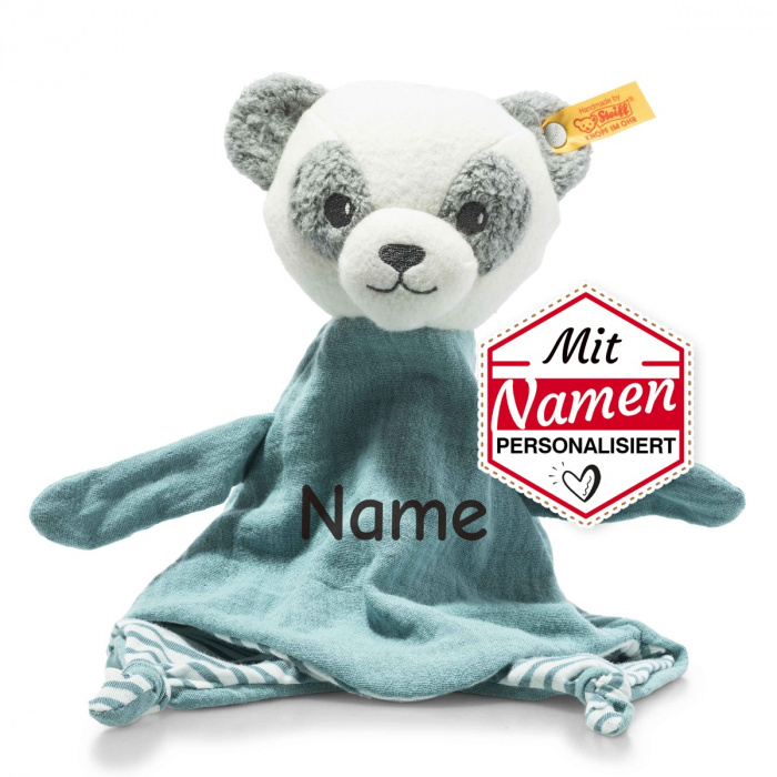 Steiff GOTS Paco Panda Schmusetuch mit Namen personalisiert, Baby Geschenk, bestickt