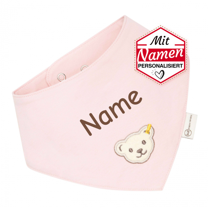 Steiff Halstuch GOTS mit Namen bestickt - Baby Geschenk zum 1. Geburtstag & Taufe, Silver Pink, Rosa