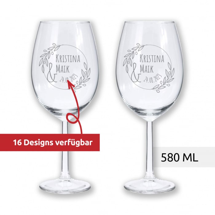 LALALO Weinglas-Set 2er mit Gravur – Hochzeitsgläser