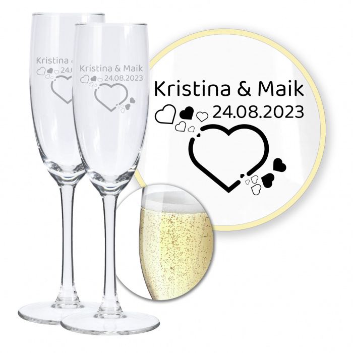 Hochzeit Sektgläser 2er Geschenk-Set, Herzenswunsch mit Gravur