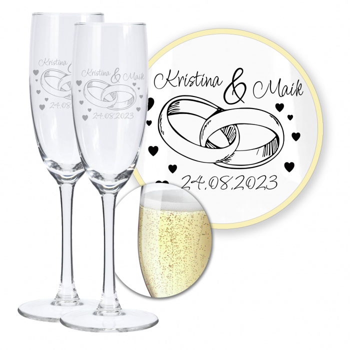 Ringromance Hochzeit Sektgläser Set - Personalisierte Geschenkidee für Brautpaar mit Gravur