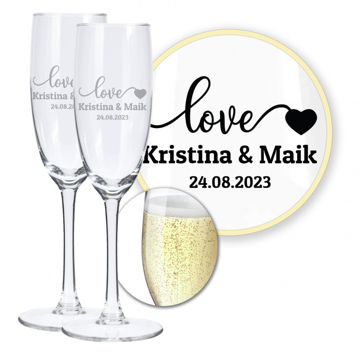 Elegantes Sektglas Geschenk-Set: Gravierte Sektgläser zur Hochzeit mit Gravur