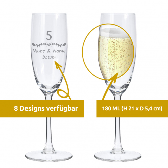 LALALO Sektglas Gravur - Namens-Unikat 5. Hochzeitstag