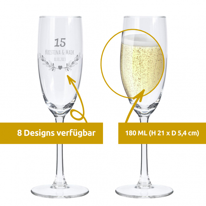 gravur Sektglas mit Gravur zum 15. Hochzeitstag: Persönlich & Einzigartig | LALALO