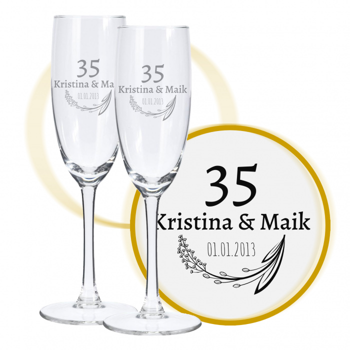 Sektglas mit Gravur zum 35. Hochzeitstag, Sommerliebe