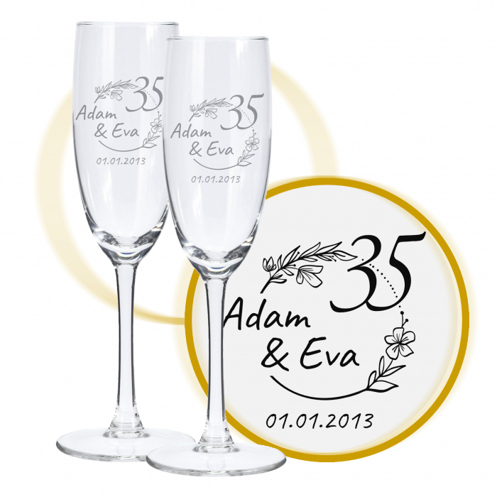 Sektglas mit Gravur zum 35. Hochzeitstag, Blütenträume