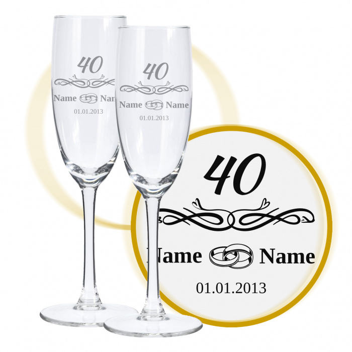 Sektglas mit Gravur zum 40. Hochzeitstag, Ringliebe