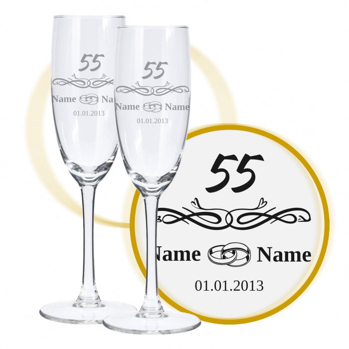 Sektglas mit Gravur zum 55. Hochzeitstag, Ringliebe