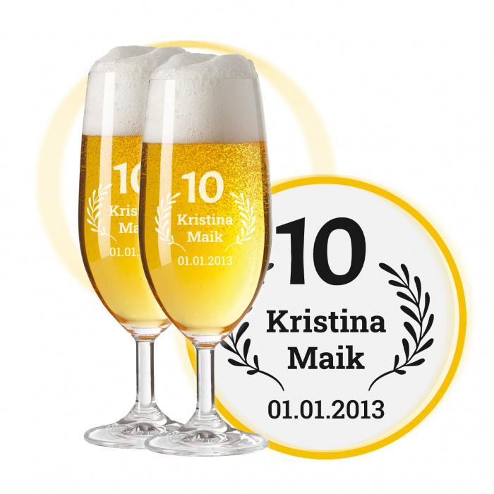 LEONARDO Leonardo Biergläser mit Gravur zum 10. Hochzeitstag / Rosenhochzeit, Pils Biertulpe, Liebeslicht