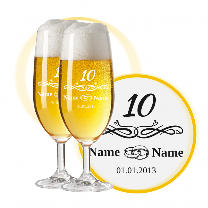LEONARDO Leonardo Biergläser mit Gravur zum 10. Hochzeitstag / Rosenhochzeit, Pils Biertulpe, Ringliebe