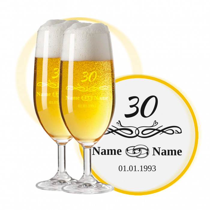LEONARDO Leonardo Biergläser mit Gravur zum 30. Hochzeitstag / Perlenhochzeit, Pils Biertulpe, Ringliebe