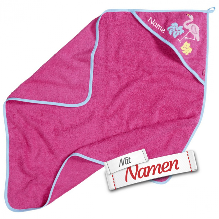 Playshoes Frottee-Kapuzentuch Flamingo 75x75cm 18 pink, bestickt