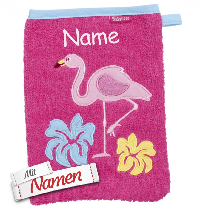 Frottee-Waschhandschuh Flamingo 18 pink, bestickt