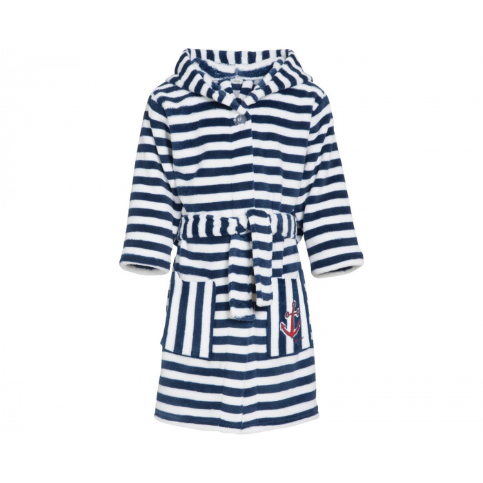 Playshoes Fleece-Bademantel Ringel maritim, 122/128, bestickt
