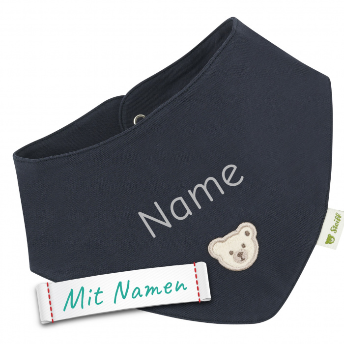 Steiff GOTS Halstuch mit Namen bestickt, Navy Blue - Junge Babygeschenk, Accessoire