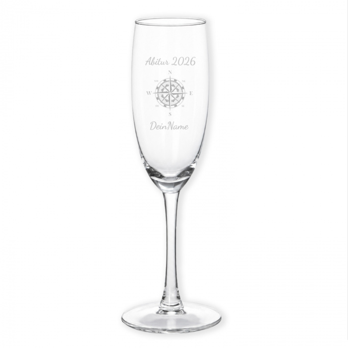 Abitur Geschenk Sektglas mit Kompassmotiv und Gravur