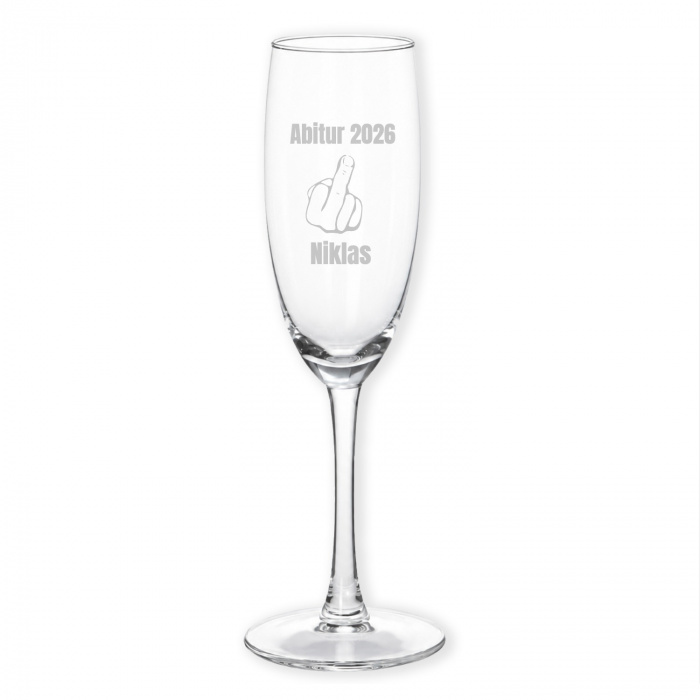 Abitur Geschenke Sektglas mit Mittelfinger Gravur für Examen