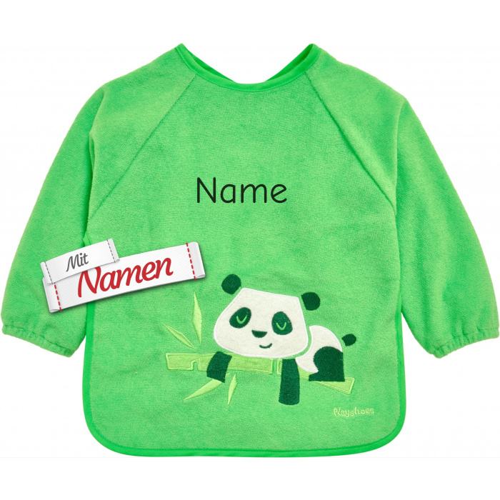 Ärmellätzchen mit Namen bestickt, Panda, Lätzchen mit Ärmeln für Baby und Kleinkind