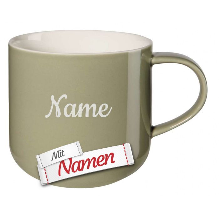 ASA Selection coppa Tasse mit Gravur, Porzellan Kaffeetasse personalisiert mit Namen als Geschenk für Frauen Männer, Kaffeebecher khaki / grün