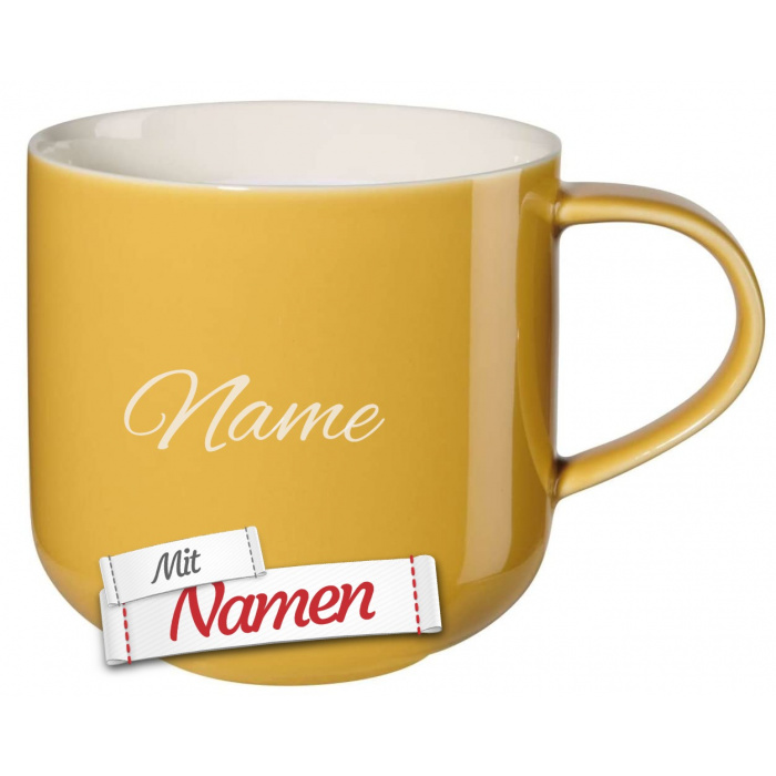ASA Selection coppa Tasse mit Gravur, Porzellan Kaffeetasse personalisiert mit Namen als Geschenk für Frauen Männer, Kaffeebecher mustard / gelb