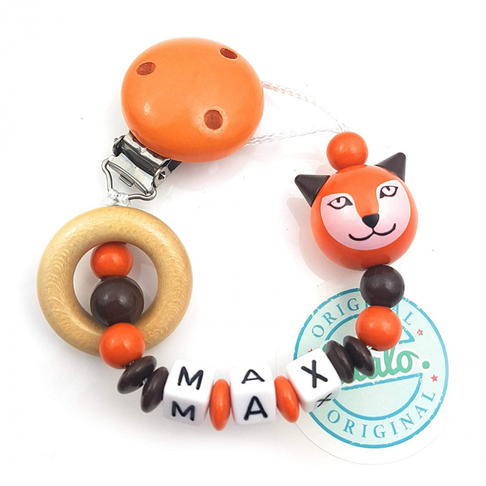 Schnullerkette Fuchs Holzring Orange/Braun