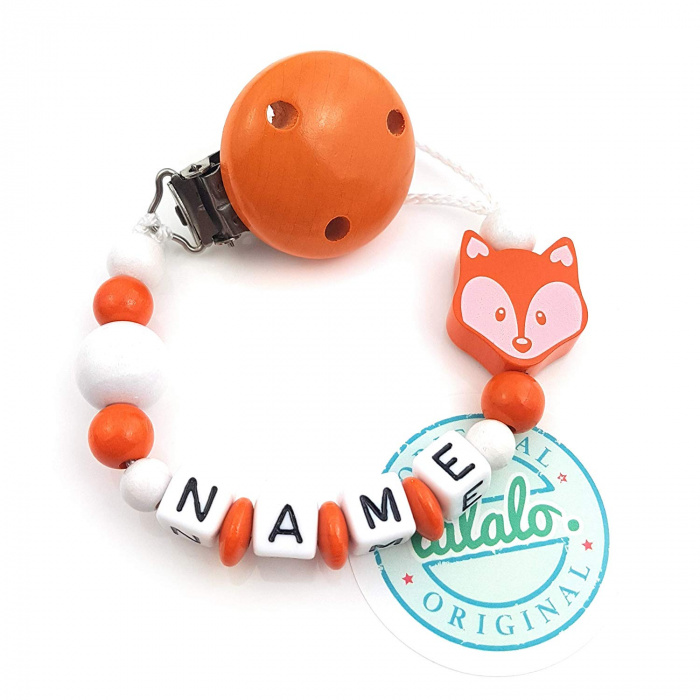 Schnullerkette Fuchs Orange Weiß