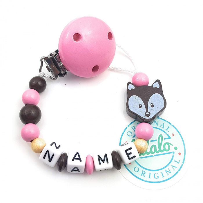 Schnullerkette Fuchs Rosa/Braun
